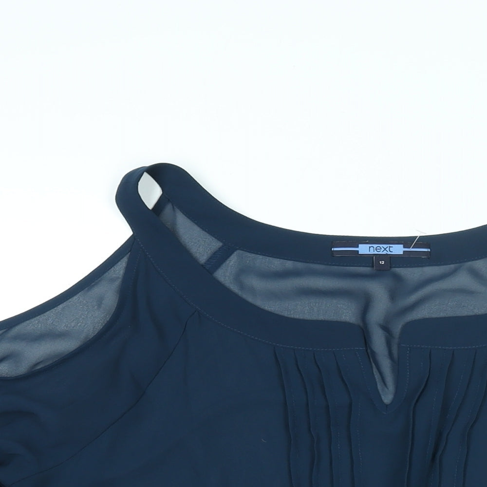NEXT Womens Blue Polyester Basic Blouse Size 12 V-Neck - Cold Shoulder Semi Sheer