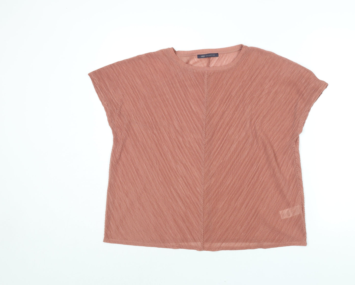 Marks and Spencer Womens Pink Polyester Basic Blouse Size 14 Round Neck