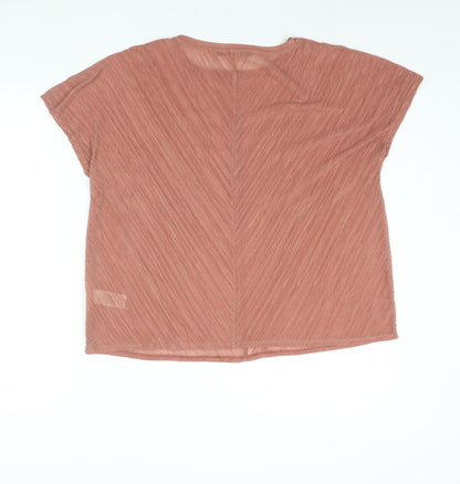 Marks & Spencer Womens Pink Polyester Basic Blouse Size 14 Round Neck