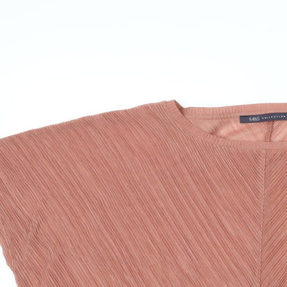 Marks & Spencer Womens Pink Polyester Basic Blouse Size 14 Round Neck