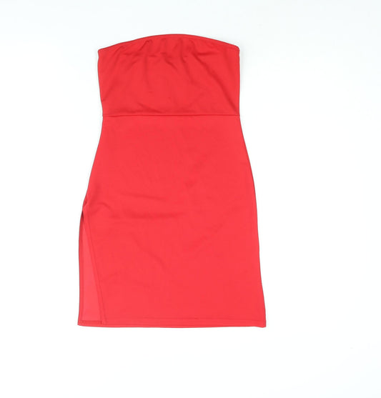 PRETTYLITTLETHING Womens Red Polyester Mini Size 6 Square Neck Pullover - Side Slit