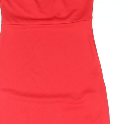 PRETTYLITTLETHING Womens Red Polyester Mini Size 6 Square Neck Pullover - Side Slit
