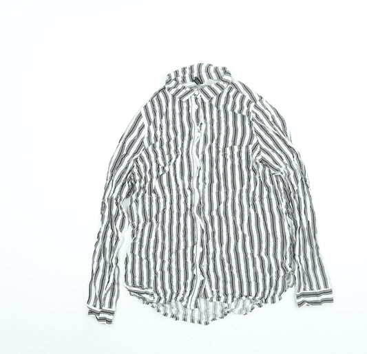 Divided by H&M Womens White Striped Viscose Basic Button-Up Size 6 Collared