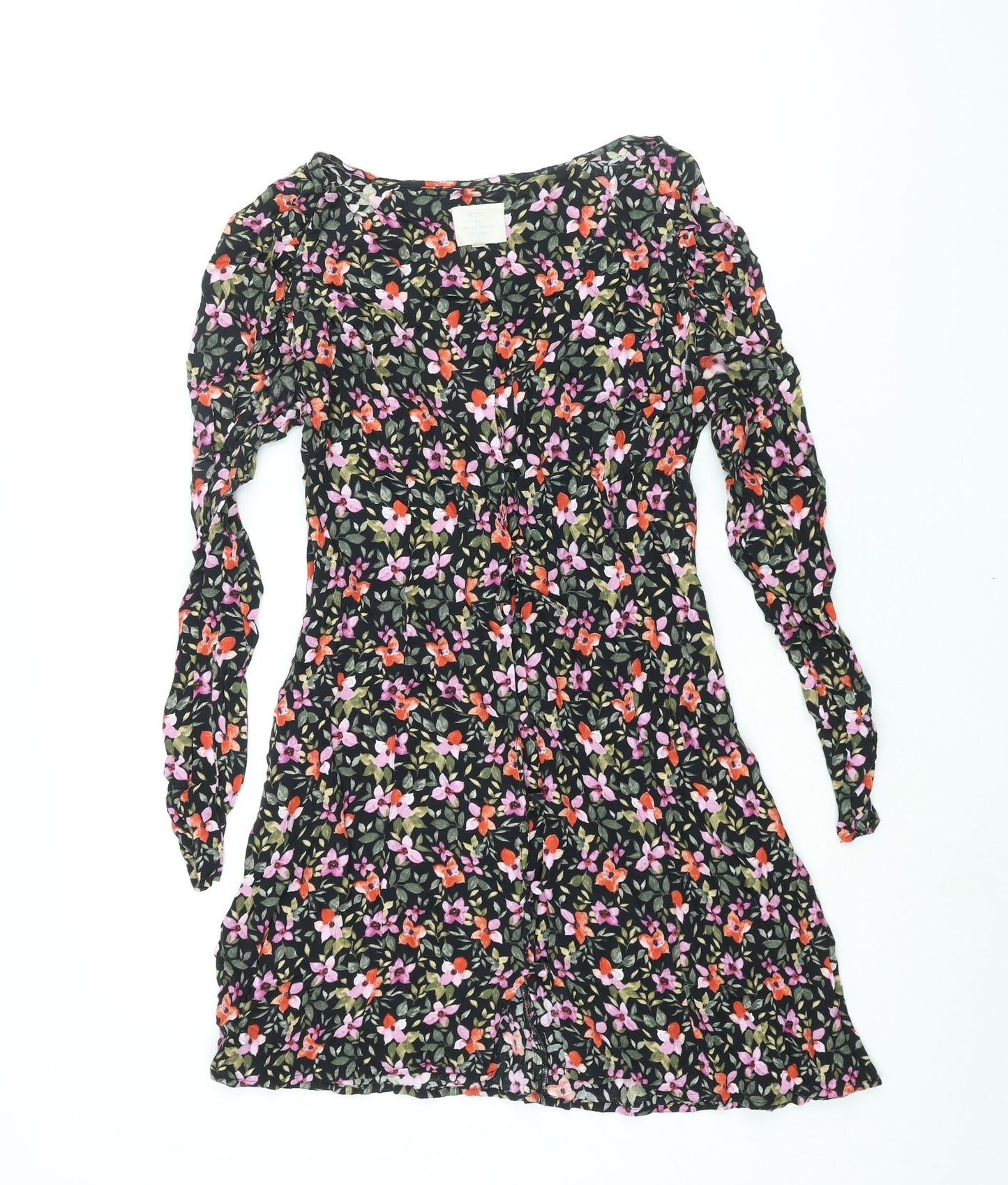 Pins & Needles Womens Multicoloured Floral Viscose A-Line Size S V-Neck Button