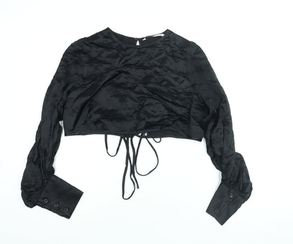 Zara Womens Black Viscose Basic Blouse Size L Round Neck