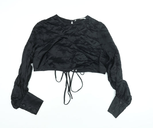 Zara Womens Black Viscose Basic Blouse Size L Round Neck