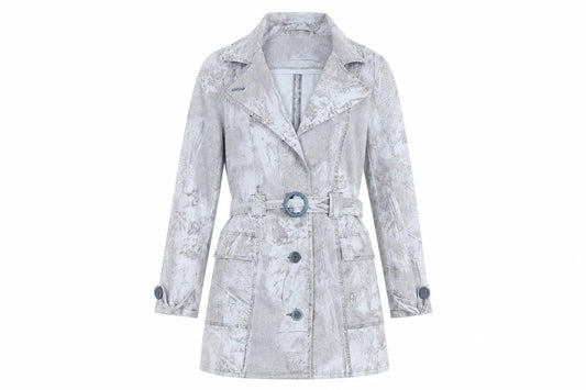Amazing Womens Blue Geometric Trench Coat Coat Size 8 Button - Belted
