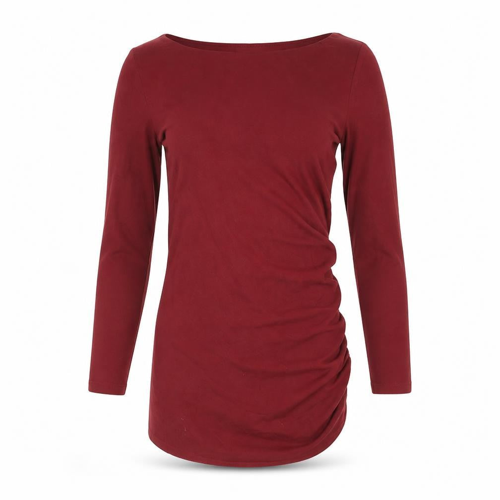 Formes Paris Womens Red Polyester Basic Blouse Size 8 Boat Neck - Rouched