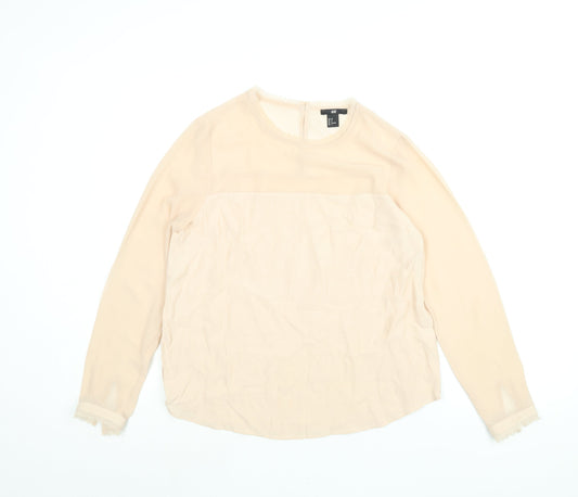 H&M Womens Pink Polyester Basic Blouse Size 10 Round Neck - Raw Edge