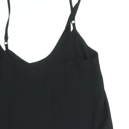 Close-up detail of Miss Selfridge women’s black polyester mini, size UK 8, scoop neck pullover