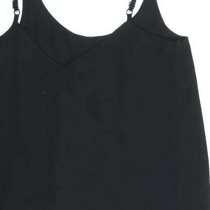 Brand and care label for Miss Selfridge women’s black polyester mini, size UK 8, scoop neck pullover