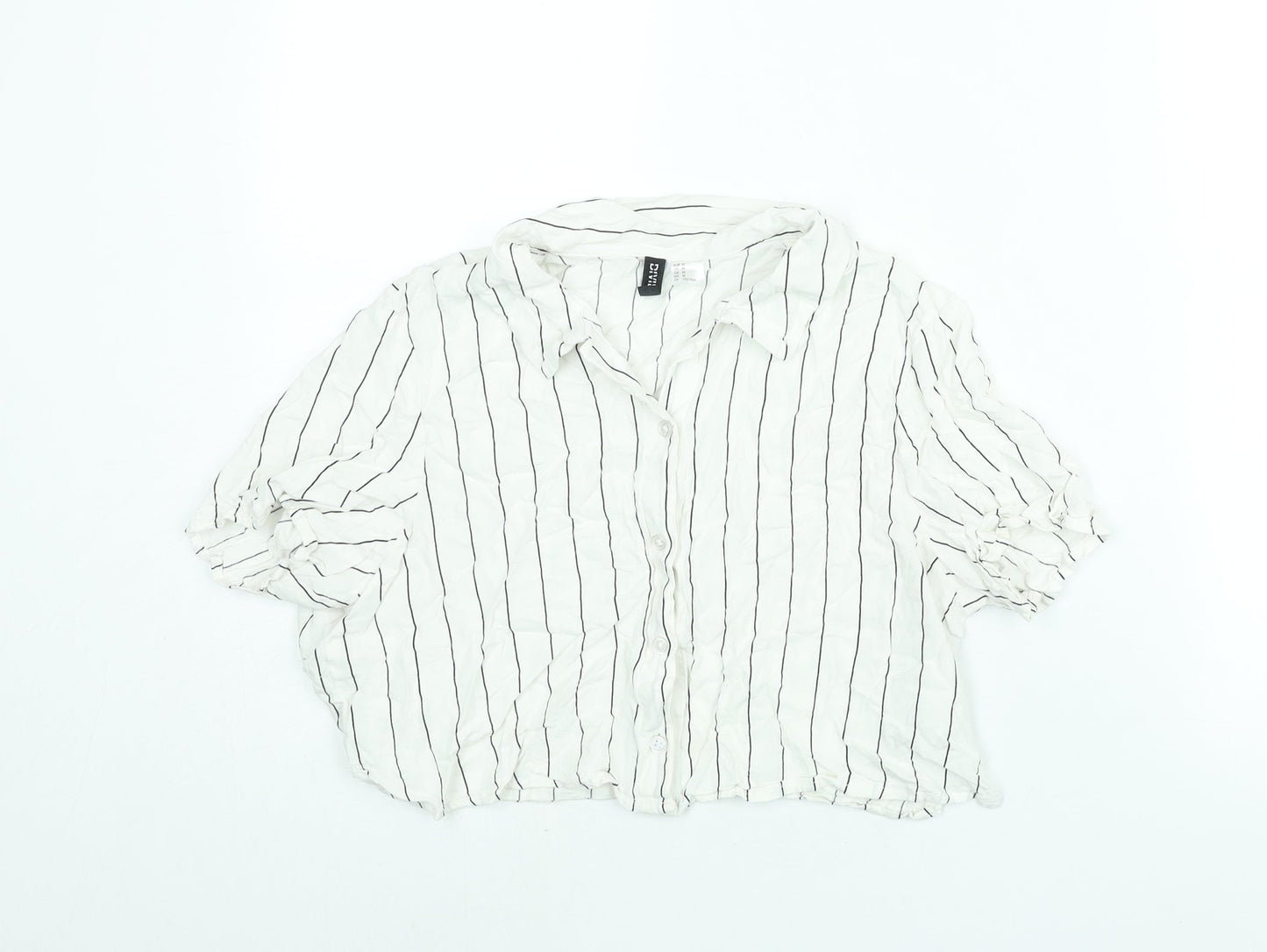 Divided by H&M Womens White Striped Viscose Cropped Button-Up Size M Collared