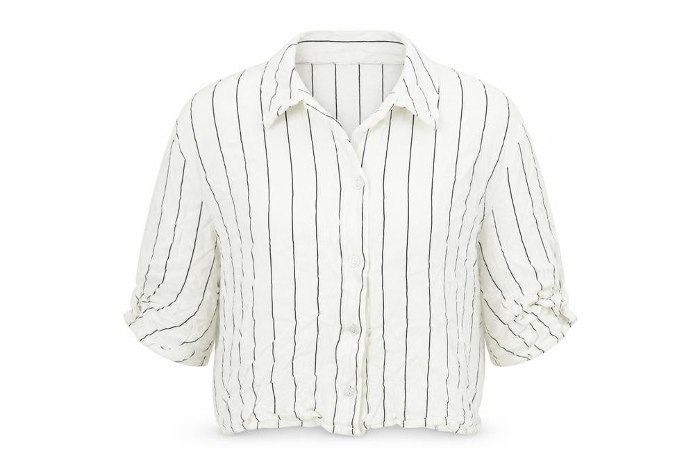 Divided by H&M Womens White Striped Viscose Cropped Button-Up Size M Collared