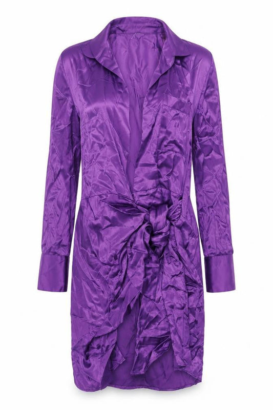 Zara Womens Purple Viscose Wrap Dress Size S Collared Tie