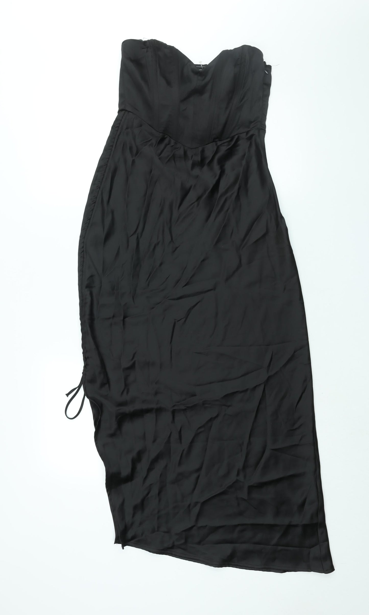 Zara Womens Black Polyester Shift Size M Sweetheart Zip - Drawstring Detail Corset Bodice