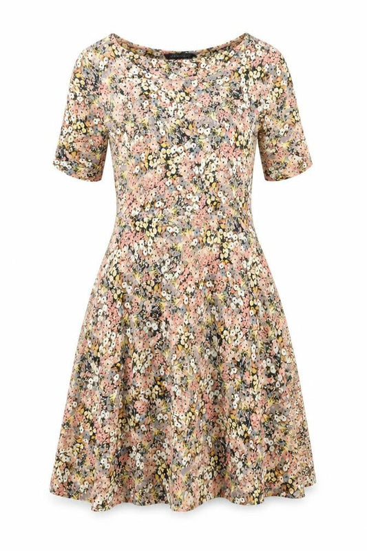 Marks & Spencer Womens Multicoloured Floral Viscose Fit & Flare Size 10 Boat Neck Pullover