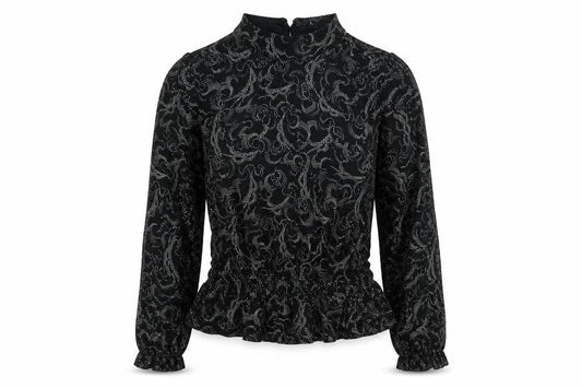 Marks and Spencer Womens Black Geometric Viscose Basic Blouse Size 12 Mock Neck - Peplum