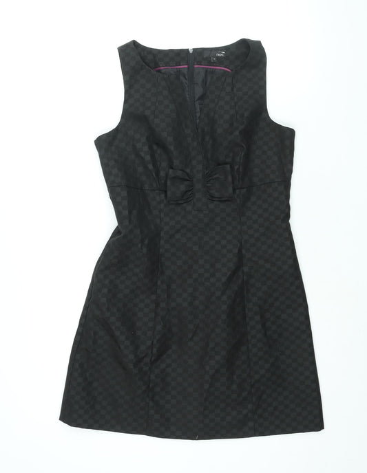 NEXT Womens Black Gingham Polyester A-Line Size 12 V-Neck Zip - Bow