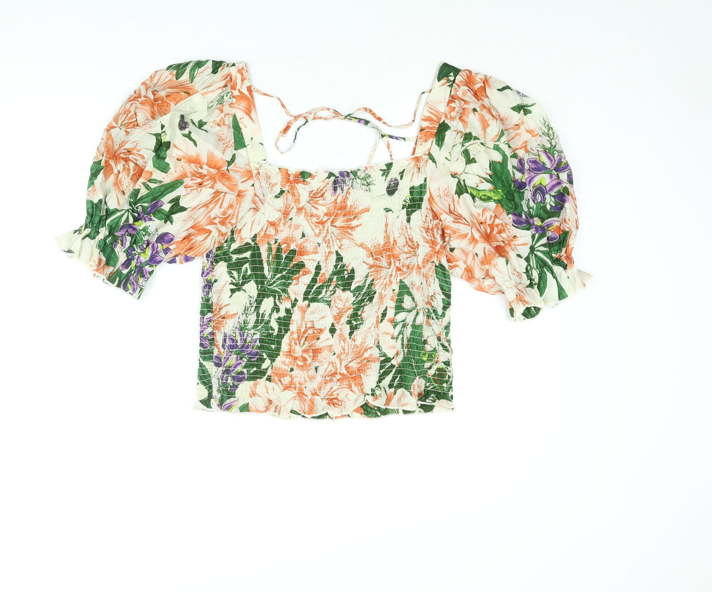 H&M Womens Multicoloured Floral Viscose Basic Blouse Size M Square Neck - Rouched