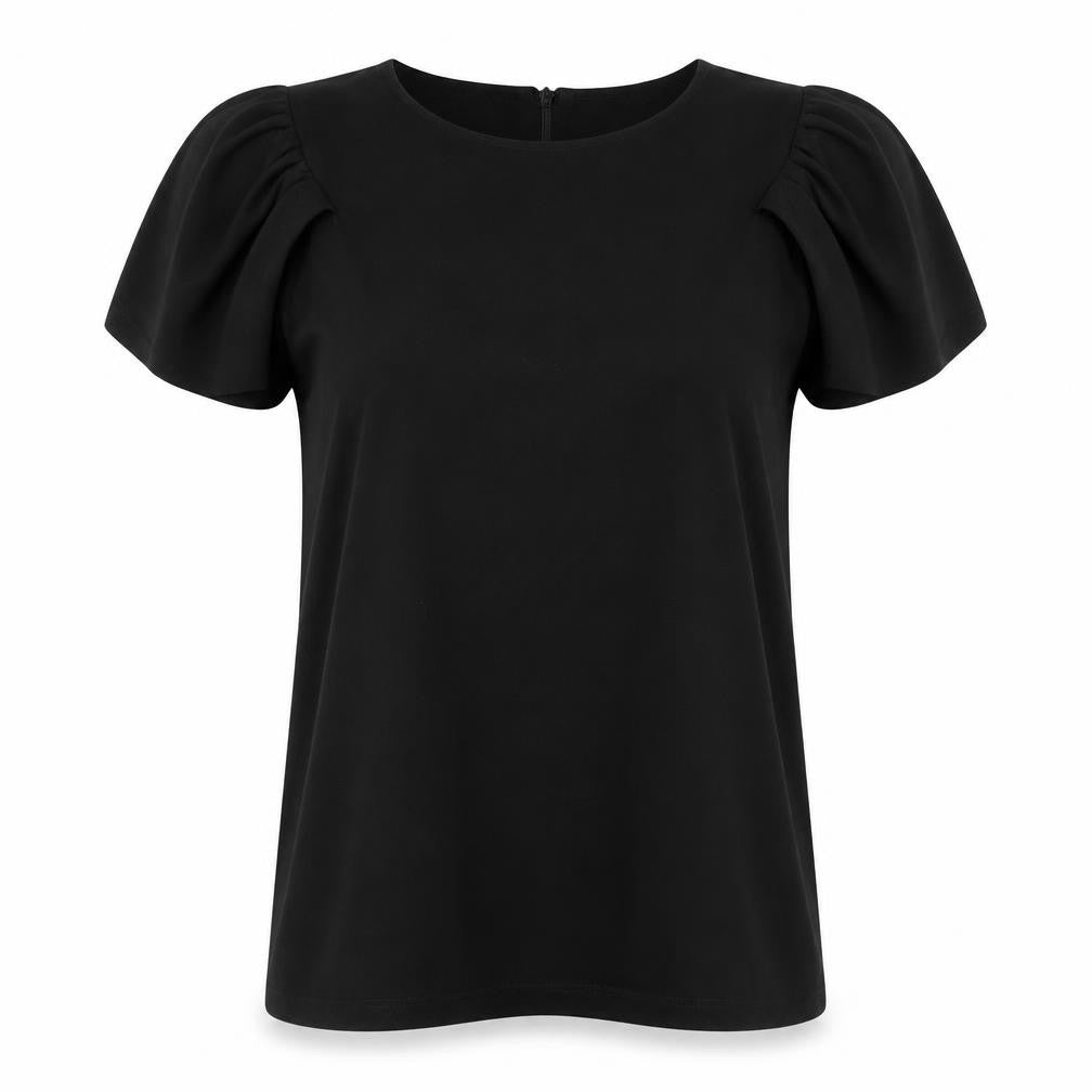 Phase Eight Womens Black Polyester Basic Blouse Size 14 Round Neck