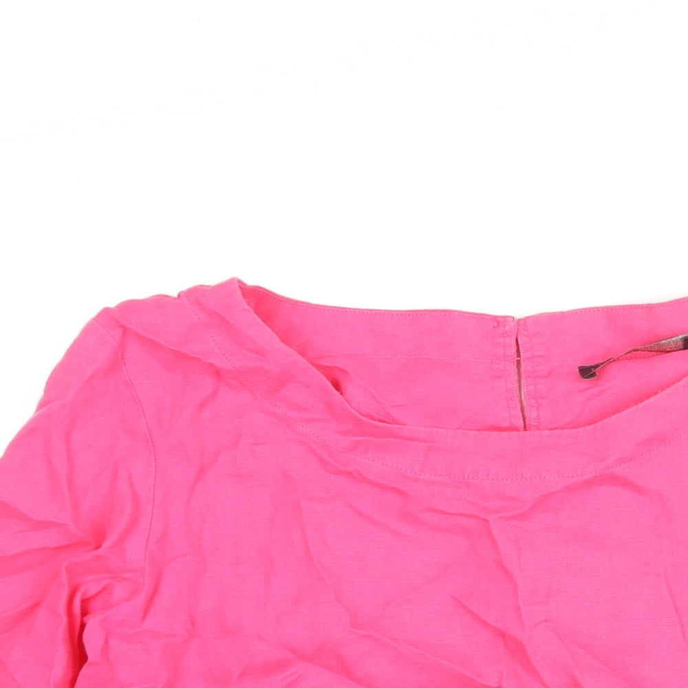 Marks and Spencer Womens Pink Viscose Basic Blouse Size 12 Round Neck - Frill