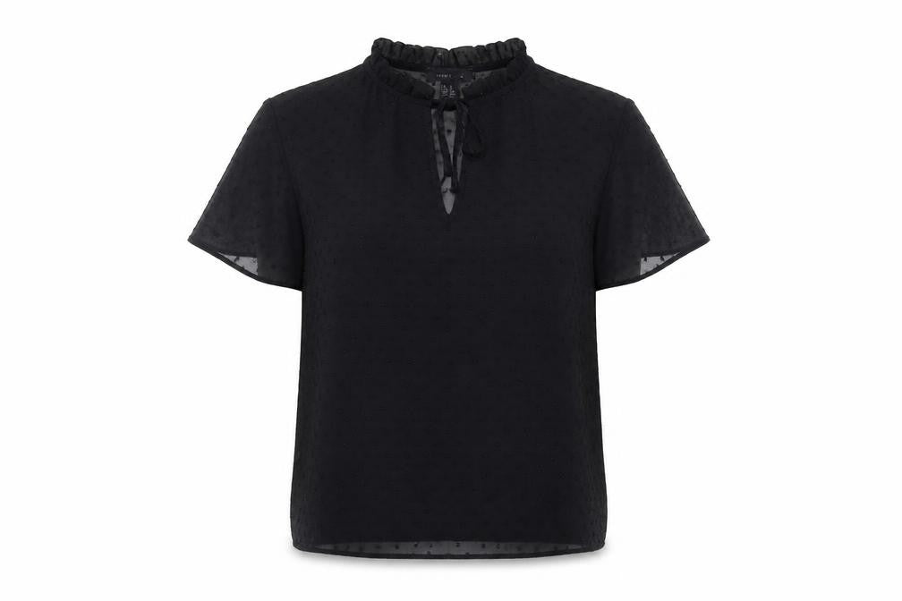 New Look Womens Black Polka Dot Polyester Basic Blouse Size 6 V-Neck