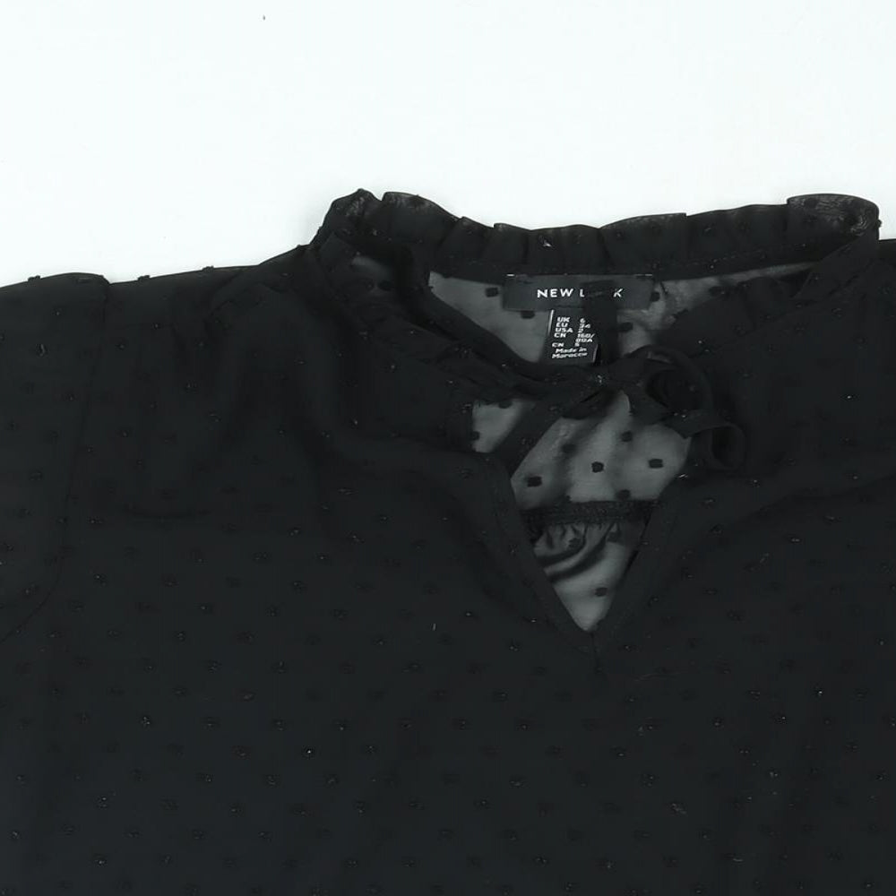 New Look Womens Black Polka Dot Polyester Basic Blouse Size 6 V-Neck