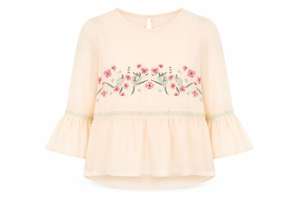 Cameo Rose Womens Pink Polyester Basic Blouse Size 10 Round Neck - Semi Sheer Floral Embroidery