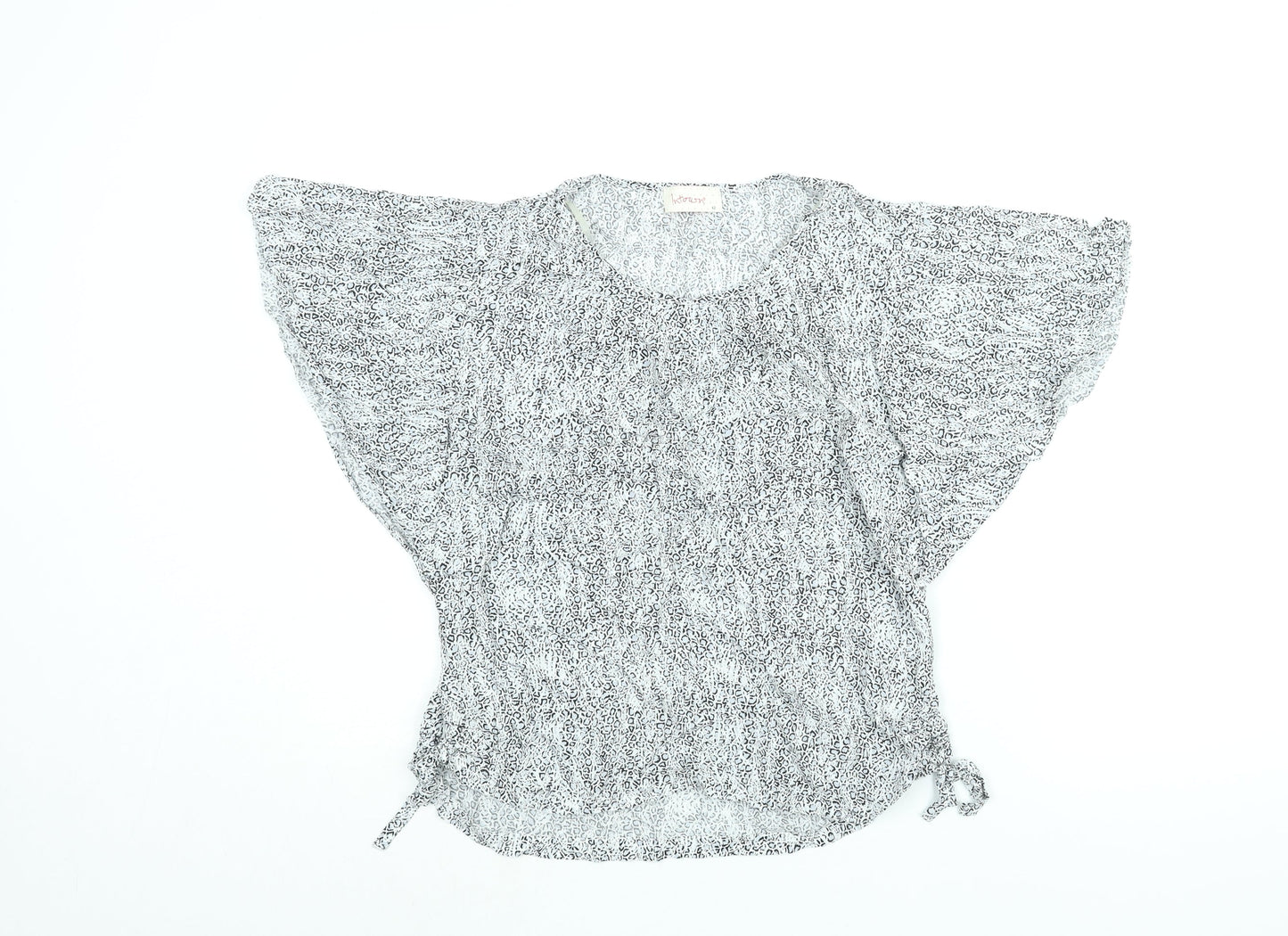 Intown Womens Grey Geometric Viscose Basic Blouse Size 14 Round Neck - Tie Detail Batwing Sleeve