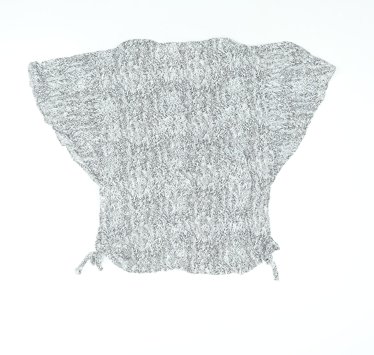 Intown Womens Grey Geometric Viscose Basic Blouse Size 14 Round Neck - Tie Detail Batwing Sleeve