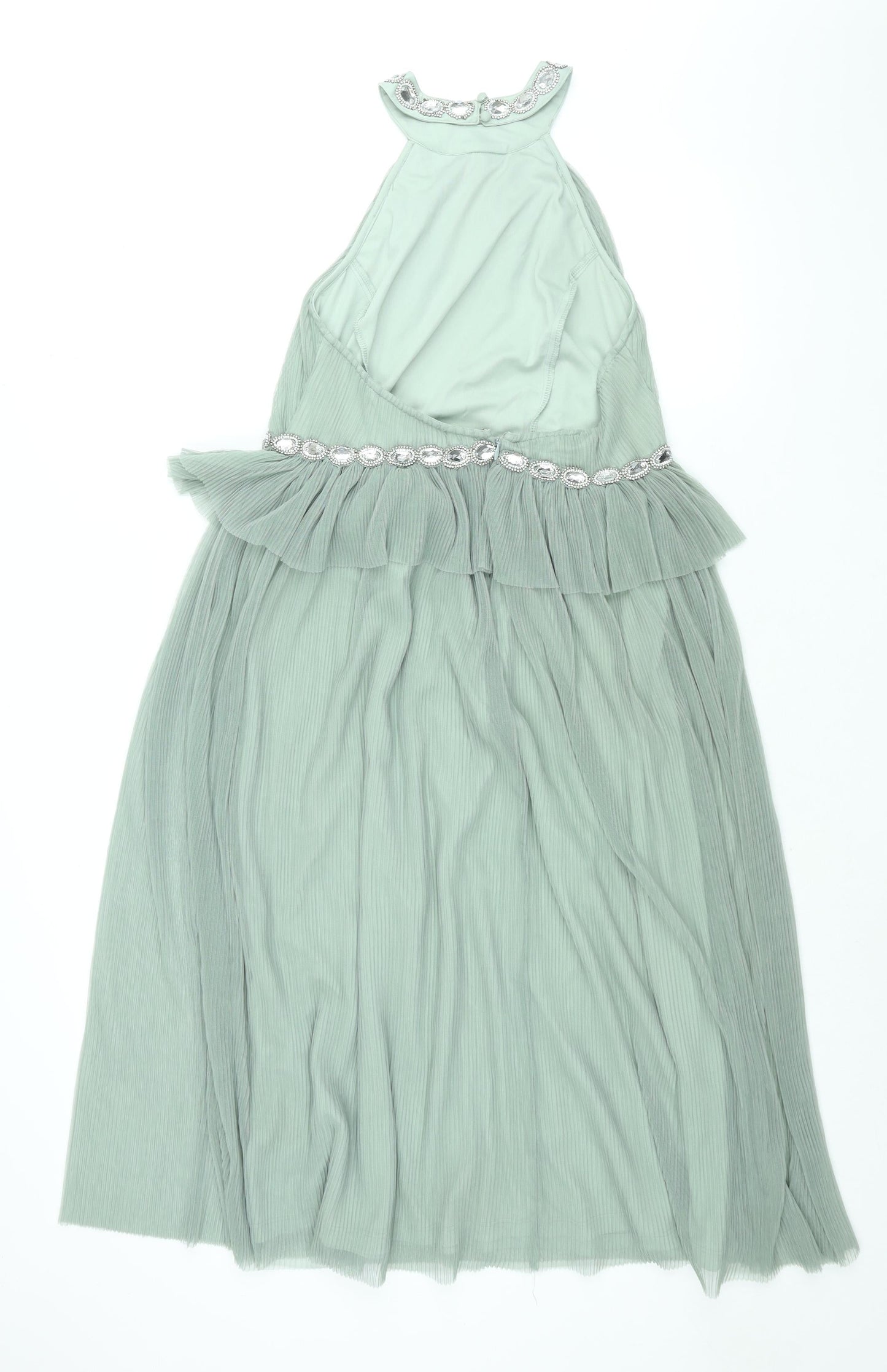 ASOS Womens Green Polyester Shift Size 14 Halter Button - Rhinestone Detail