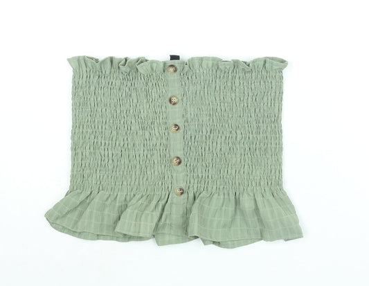 New Look Womens Green Polyester Basic Blouse Size L Square Neck - Rouched Button Detail
