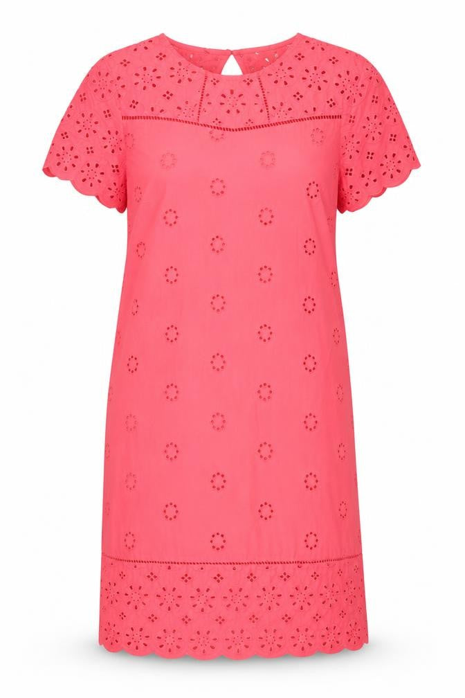 Marks & Spencer Womens Pink Cotton Shift Size 10 Round Neck Button - Lace Detail