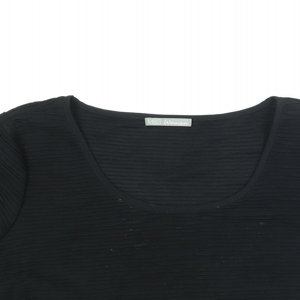 Marks and Spencer Womens Black Polyester Basic Blouse Size 18 Round Neck - Textured