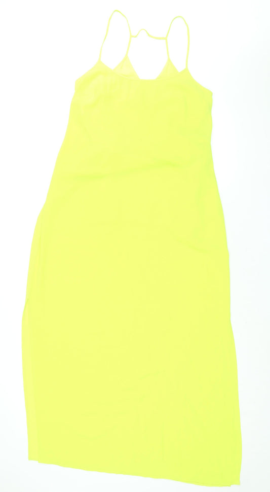 Warehouse Womens Yellow Polyester Maxi Size 14 Scoop Neck Pullover - Side Slits