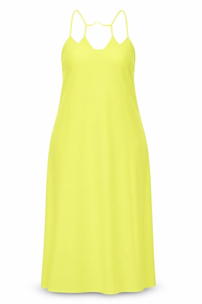 Warehouse Womens Yellow Polyester Maxi Size 14 Scoop Neck Pullover - Side Slits