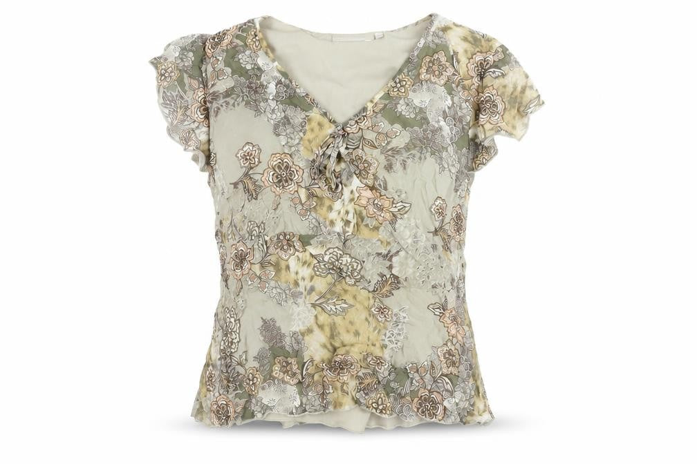 Autonomy Womens Beige Geometric Polyester Basic Blouse Size 16 V-Neck