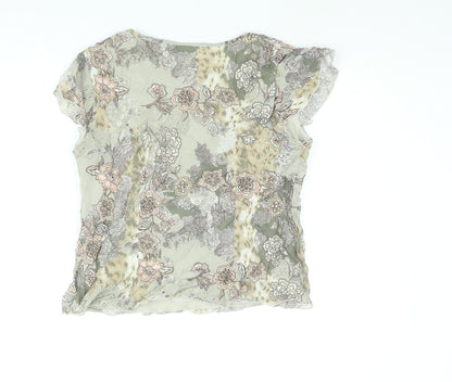 Autonomy Womens Beige Geometric Polyester Basic Blouse Size 16 V-Neck