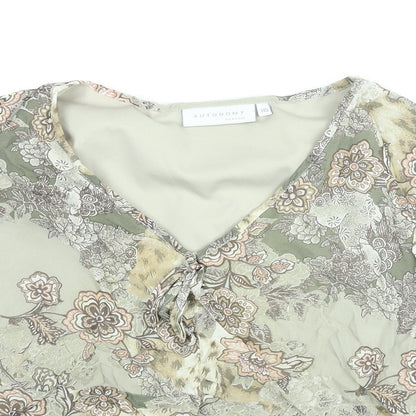 Autonomy Womens Beige Geometric Polyester Basic Blouse Size 16 V-Neck