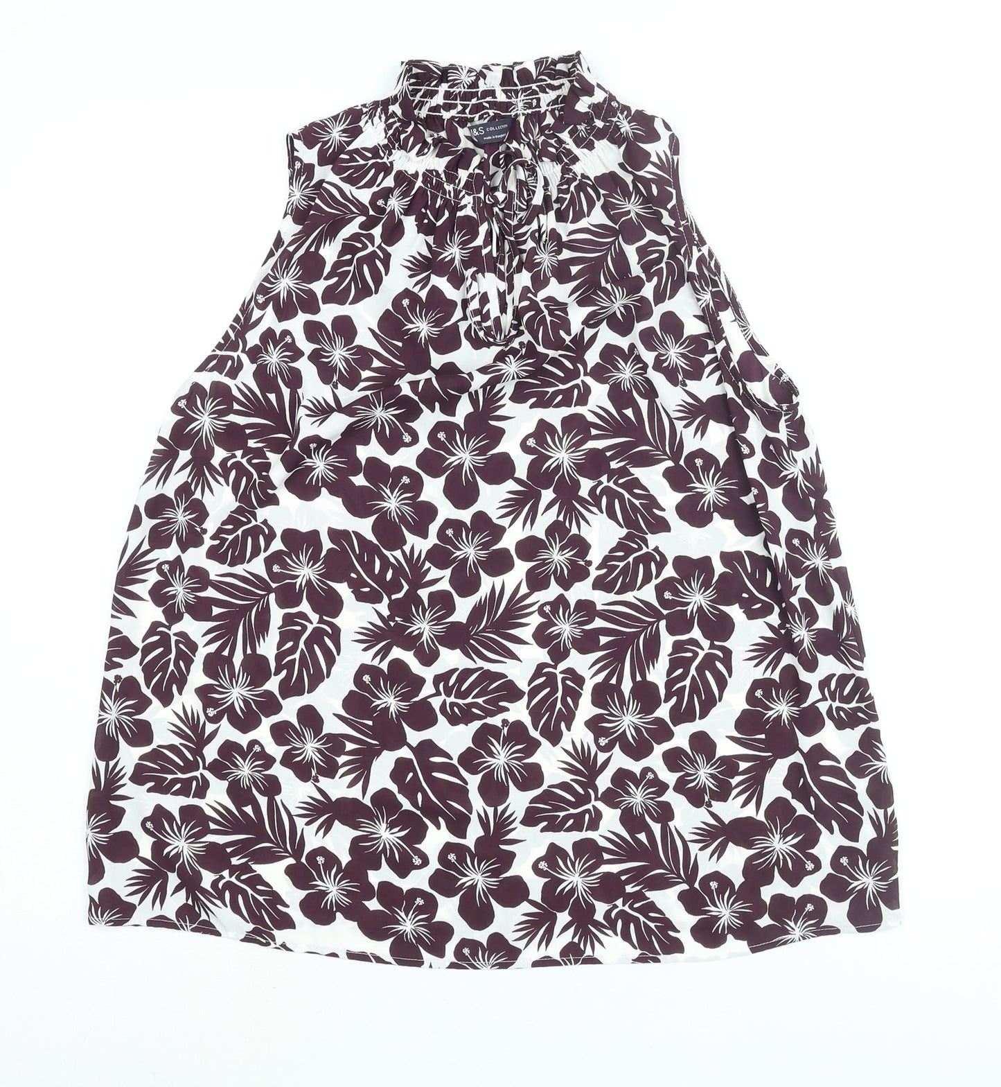 Marks and Spencer Womens Purple Floral Polyester Basic Blouse Size 10 Mock Neck