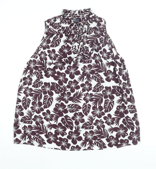 Marks and Spencer Womens Purple Floral Polyester Basic Blouse Size 10 Mock Neck