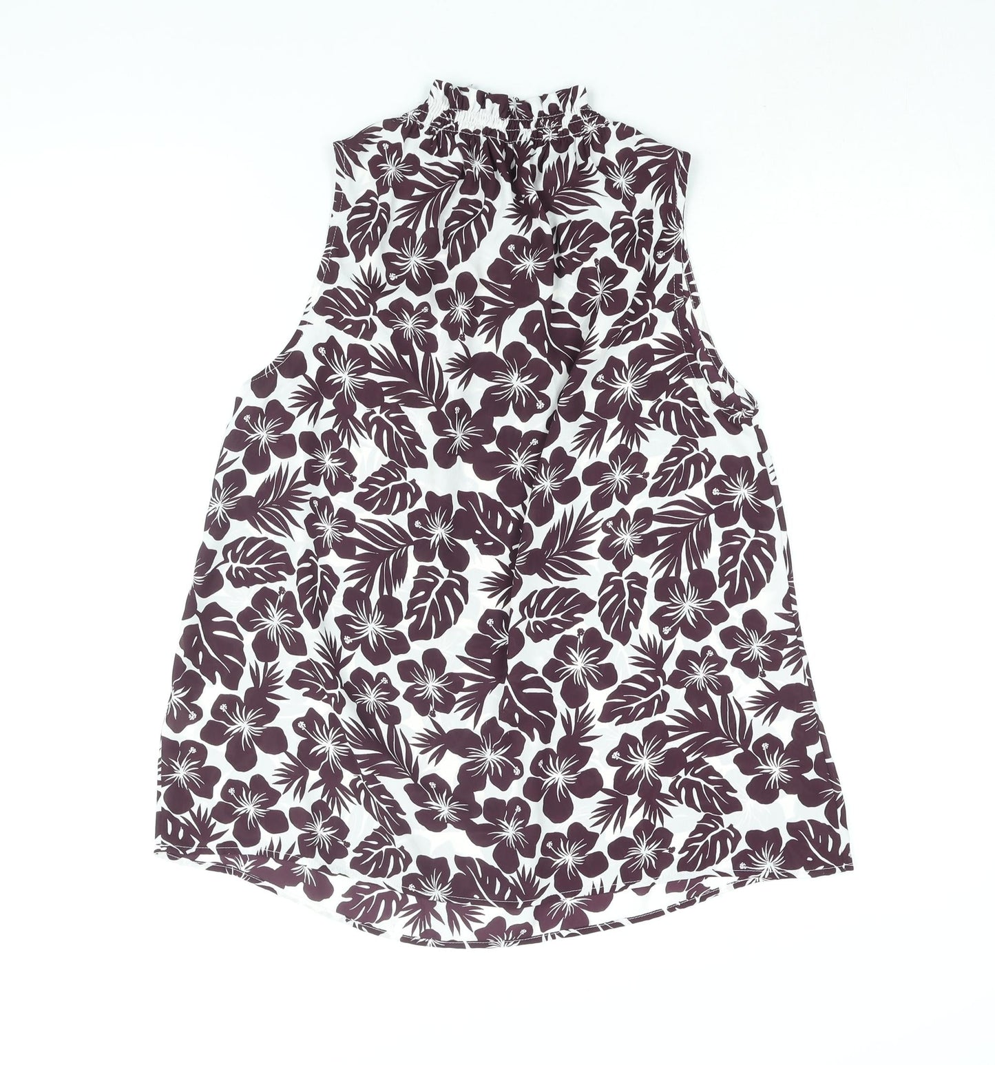 Marks and Spencer Womens Purple Floral Polyester Basic Blouse Size 10 Mock Neck
