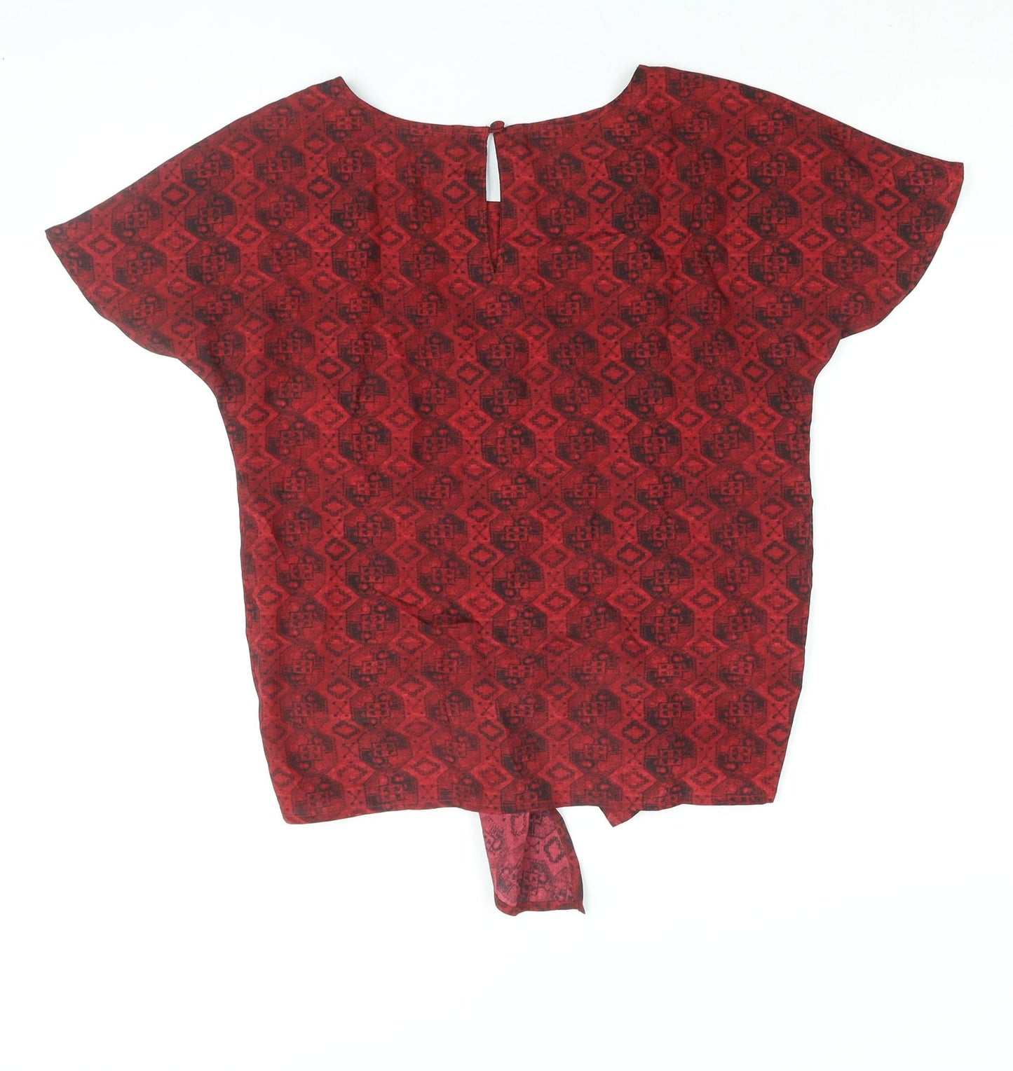 Sparkle & Fade Womens Red Geometric Polyester Basic Blouse Size XS Round Neck - Tie Detail