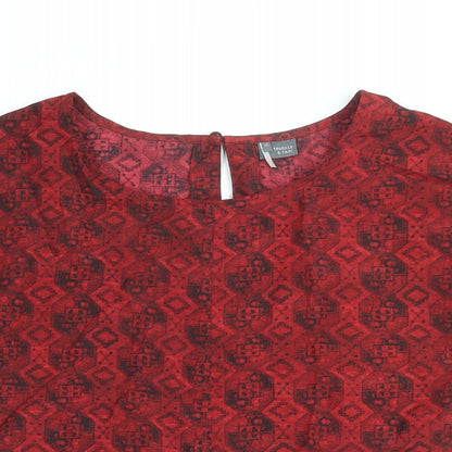 Sparkle & Fade Womens Red Geometric Polyester Basic Blouse Size XS Round Neck - Tie Detail