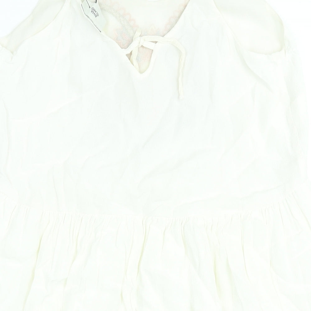 River Island Womens White Viscose A-Line Size 8 Scoop Neck Pullover - Embroidered