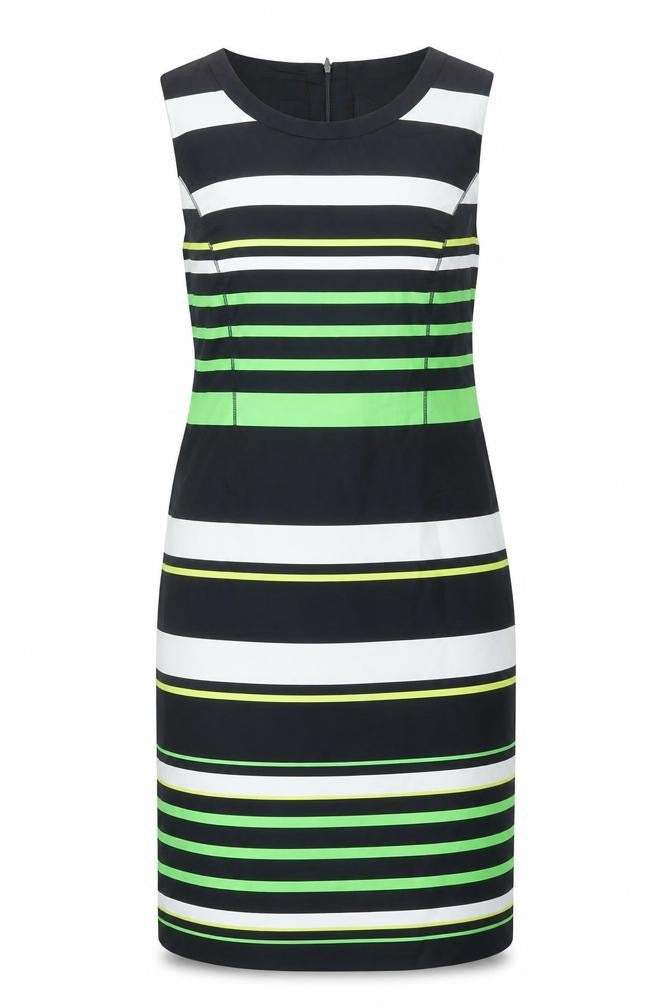 Gerry Weber Womens Blue Striped Cotton Shift Size 12 Round Neck Zip