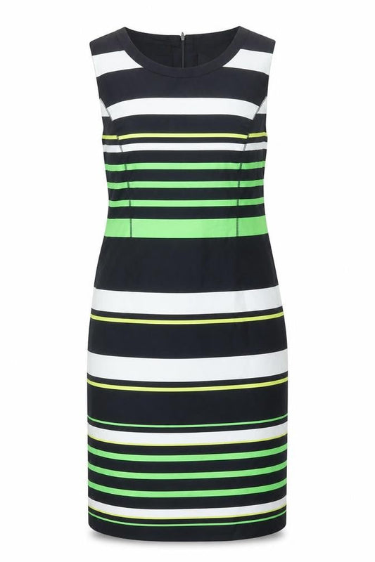 Gerry Weber Womens Blue Striped Cotton Shift Size 12 Round Neck Zip