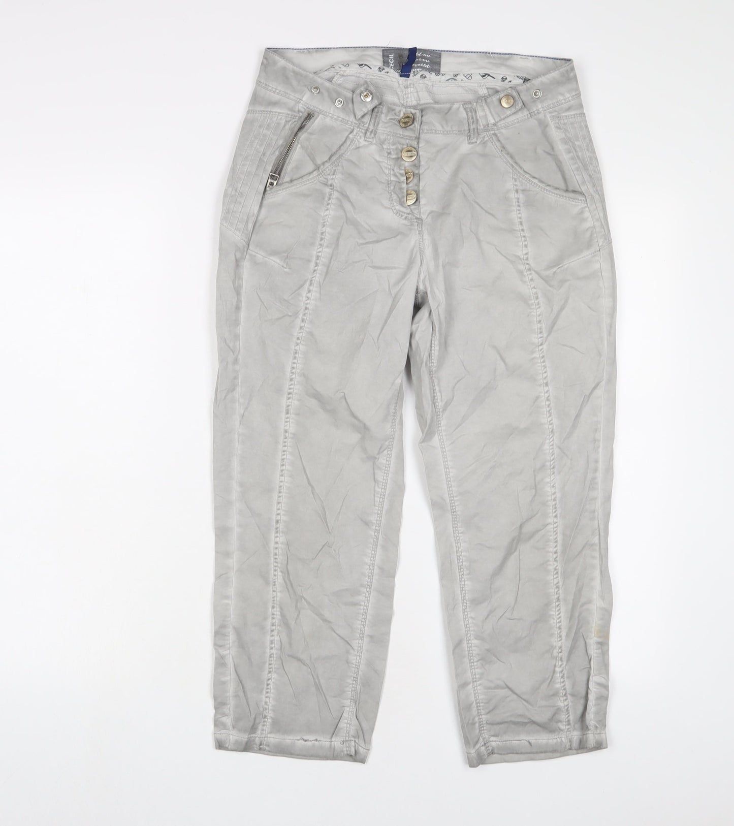 Cecil Womens Grey Cotton Capri Trousers Size 25 in L22 in Regular Button