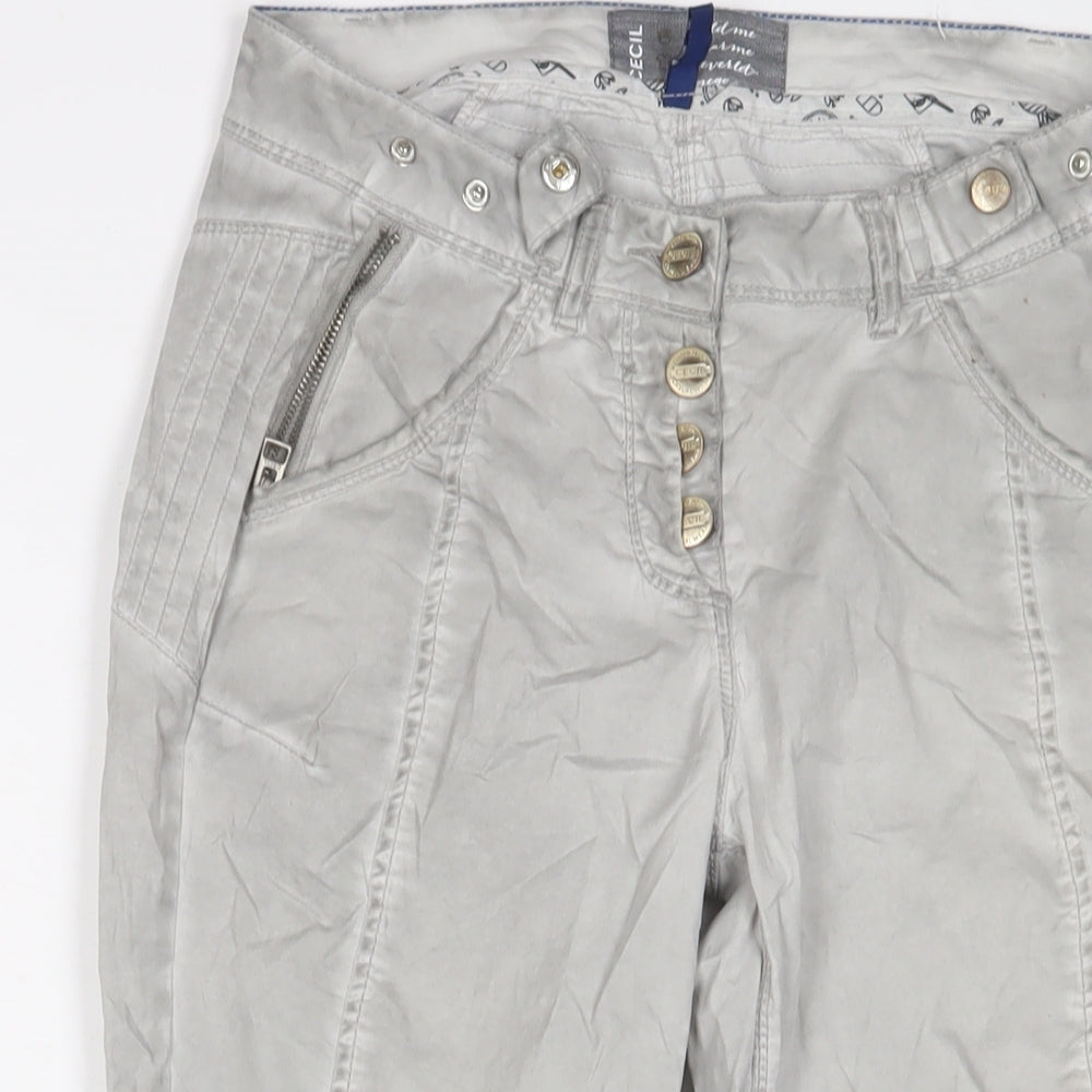 Cecil Womens Grey Cotton Capri Trousers Size 25 in L22 in Regular Button