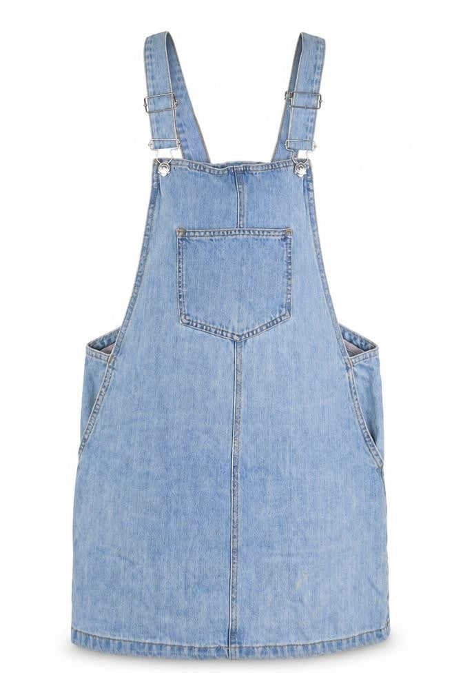 Only Womens Blue Cotton Pinafore/Dungaree Dress Size 10 Square Neck Button